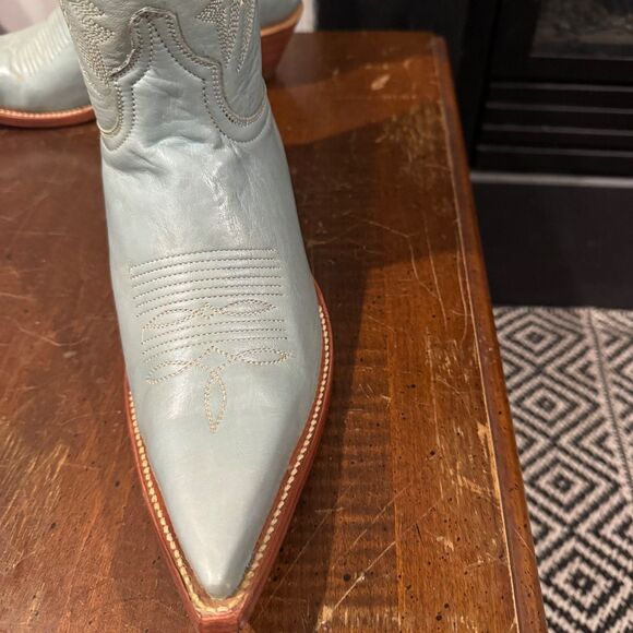 Rio Grande Leather Cowboy Girl Boots Women Sz 7 Light Blue Pointed Toe Slip-On - Picture 8 of 15